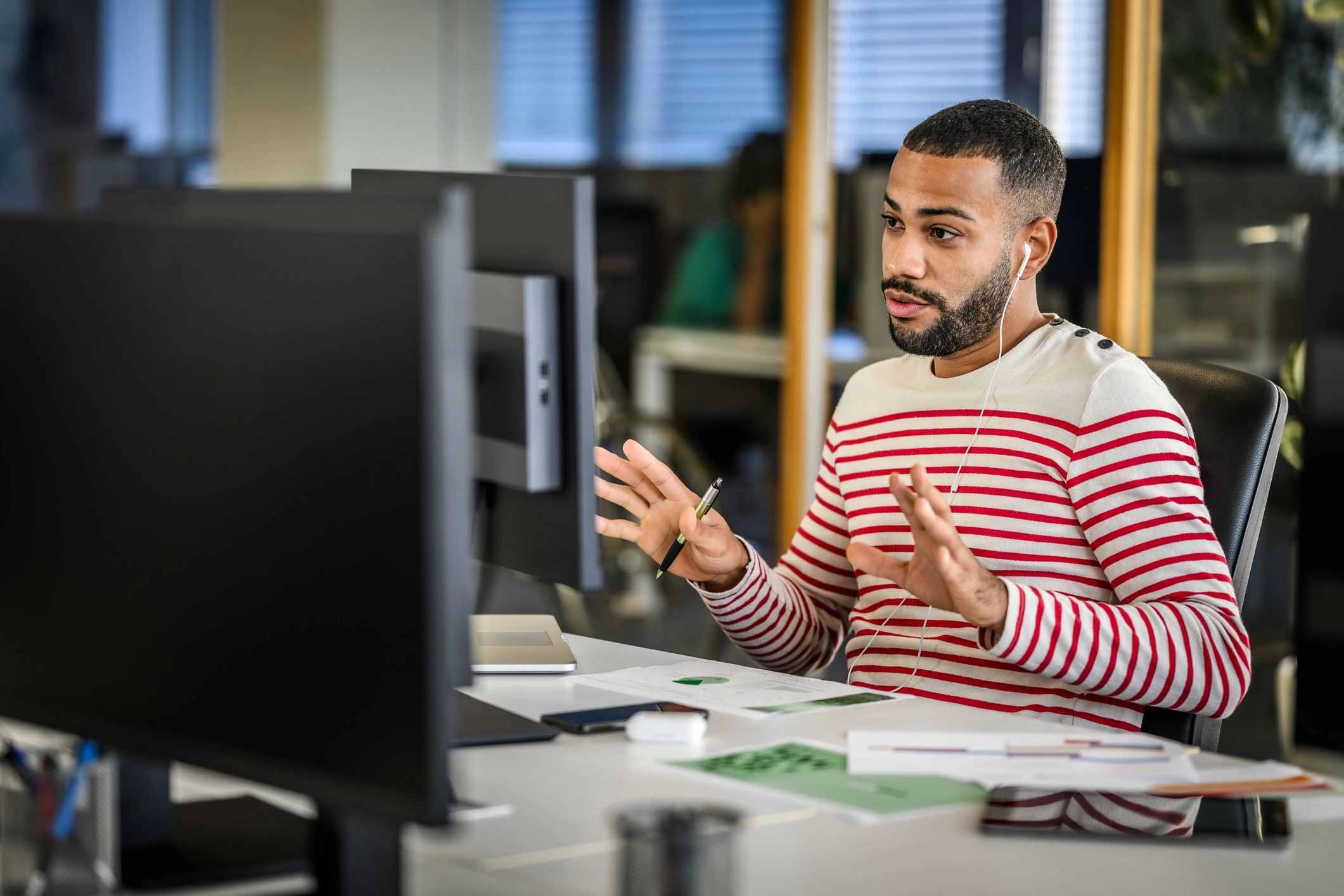 Professional using AI-powered customer support tools at work
